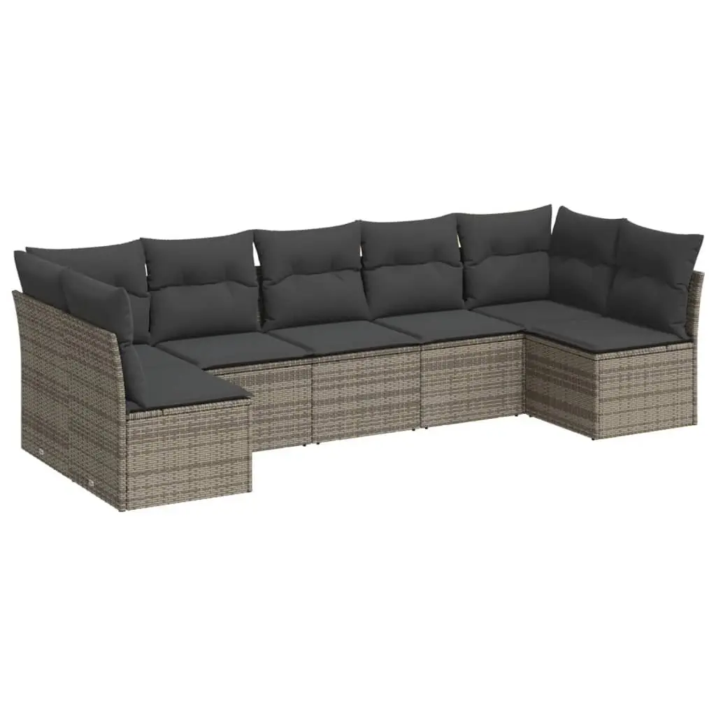 Garden Sofa Set 7 Piece Outdoor Furniture Grey Poly Rattan Modular Patio Lounge