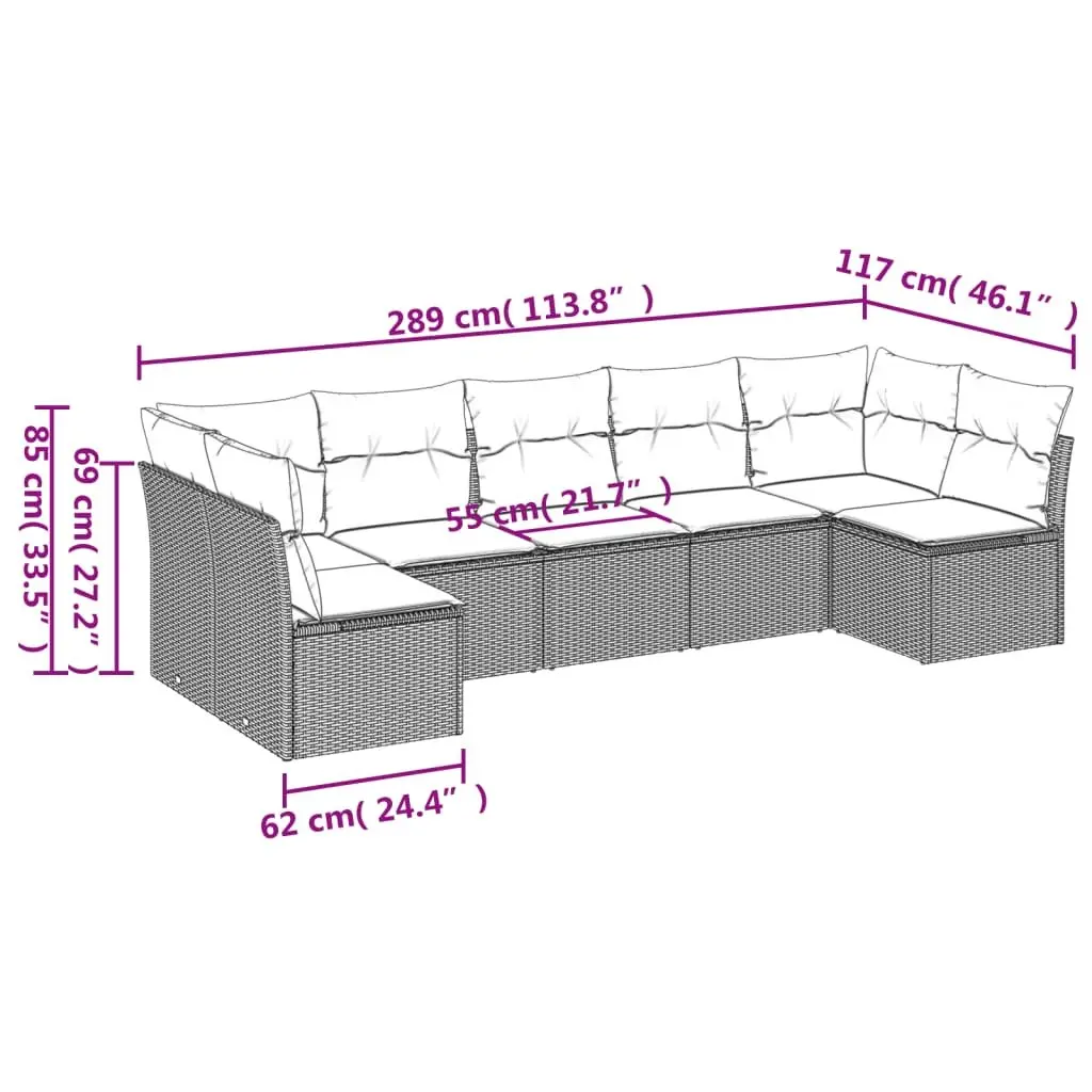 Garden Sofa Set 7 Piece Outdoor Furniture Grey Poly Rattan Modular Patio Lounge