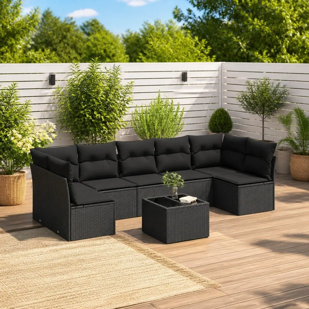 Garden Sofa Set 8 Piece Outdoor Furniture Patio Conversation Lounge Black Rattan