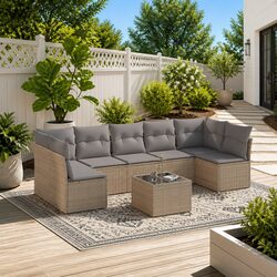 Versatile 8 Piece Garden Sofa Set with Beige Cushions