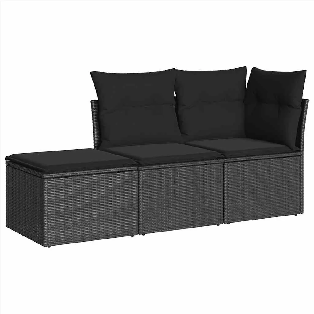 3 Piece Modular Garden Sofa Set Outdoor Furniture Rattan Black with Cushions