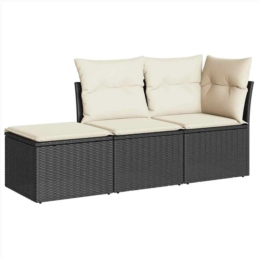 Garden Sofa Set 3 Piece Outdoor Furniture Patio Seating Black with Cushions