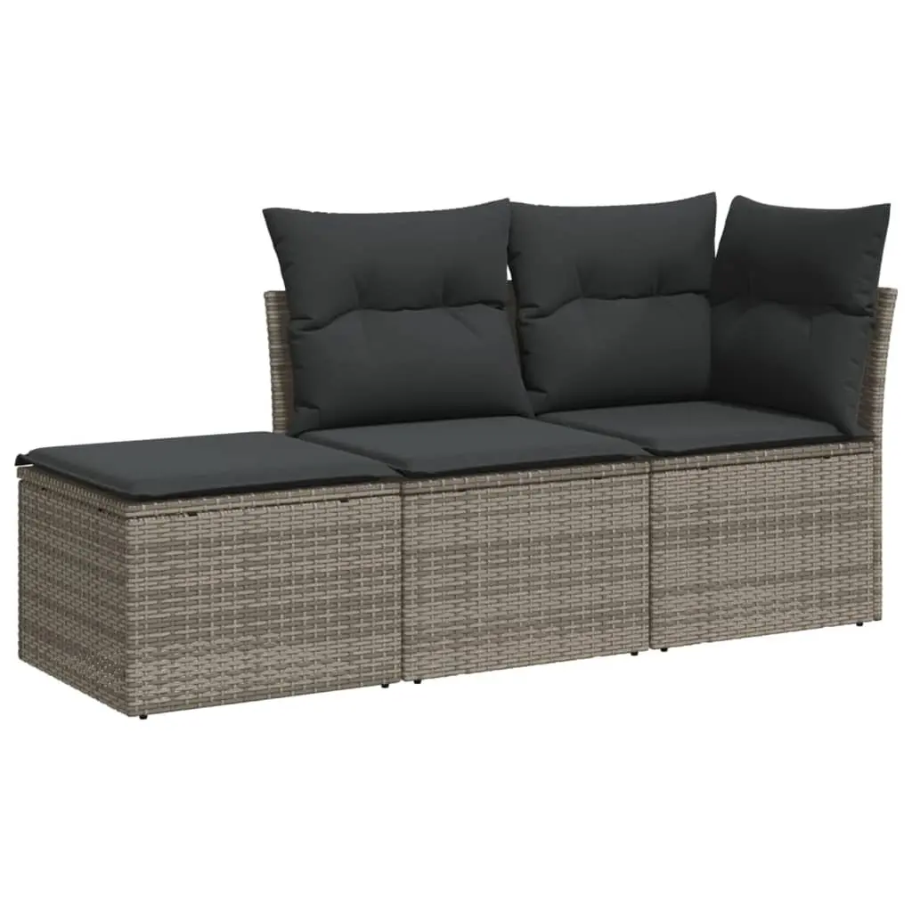 Garden Sofa Set 3 Piece Outdoor Furniture Patio Grey Cushions Modular Rattan