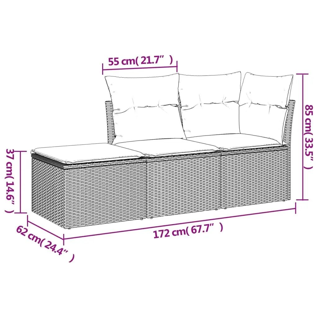 Garden Sofa Set 3 Piece Outdoor Furniture Patio Grey Cushions Modular Rattan