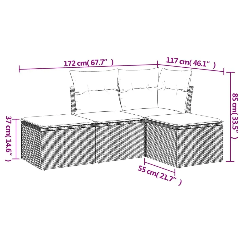 Garden Sofa Set Modular PE Rattan 4 Piece Outdoor Furniture Grey