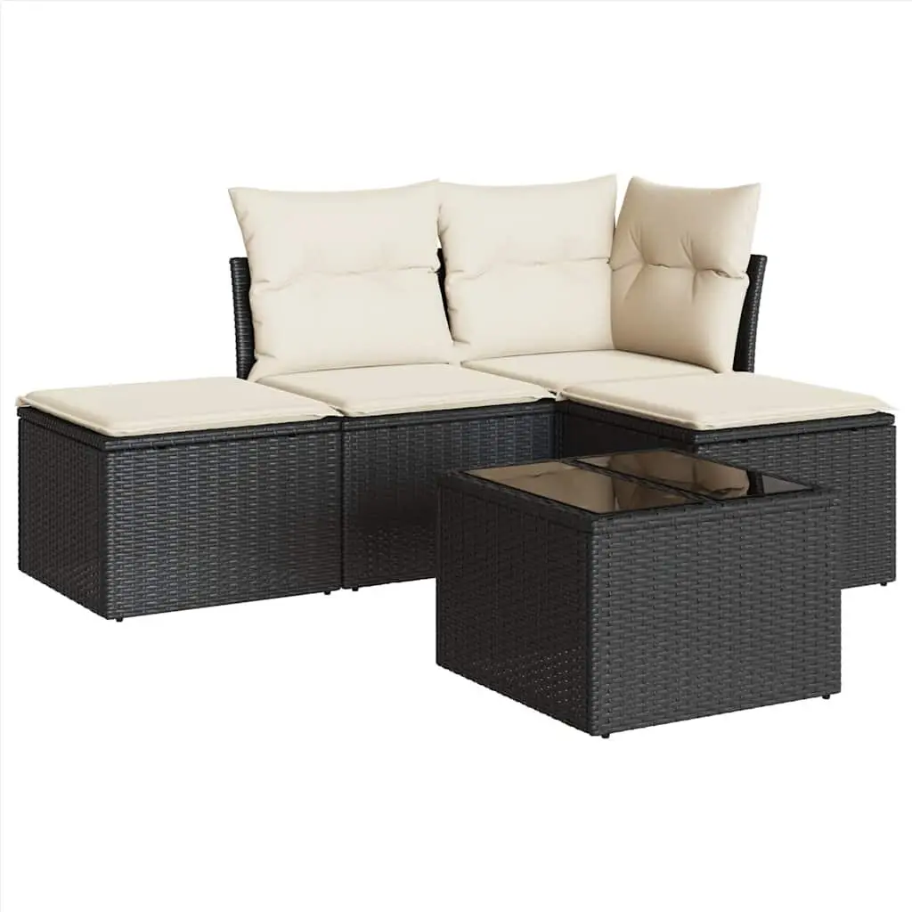 Garden Sofa Set 5 Piece Outdoor Furniture Patio Conversation Black Poly Rattan