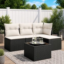 Versatile 5 Piece Black Garden Sofa Set with Cushions