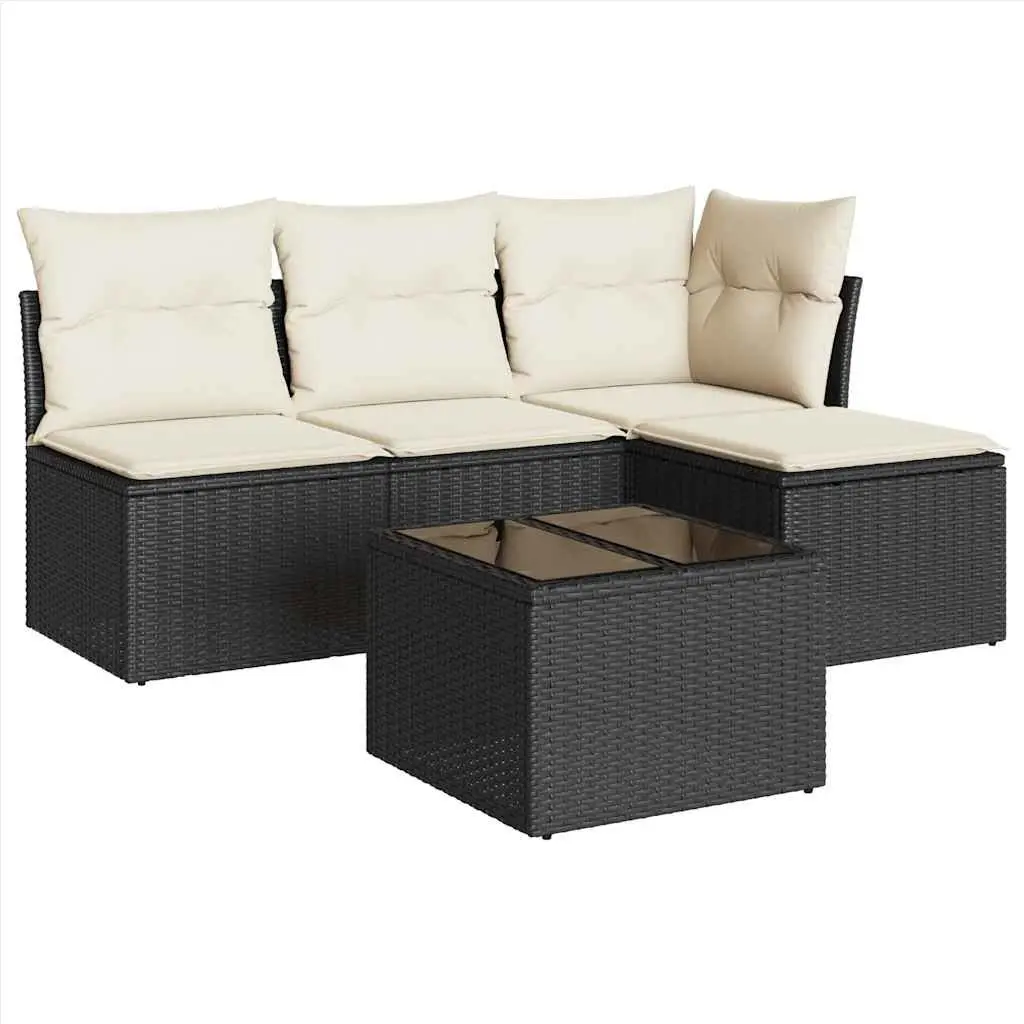 5 Piece Outdoor Garden Sofa Set Poly Rattan Black Cushions