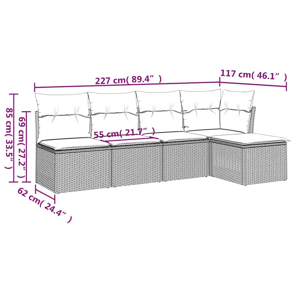Garden Sofa Set PE Rattan 5 Piece Outdoor Furniture Modular Black