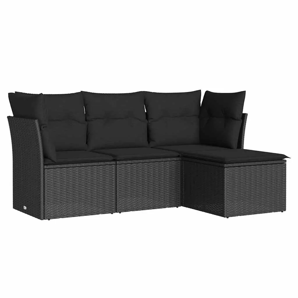 Garden Sofa Set 4 Piece Outdoor Furniture Black Poly Rattan Patio Seating