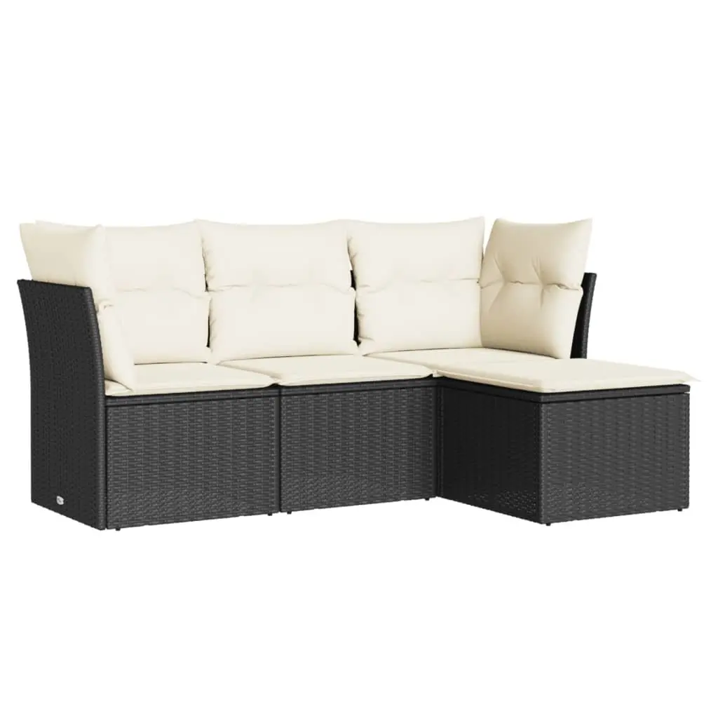 Outdoor Sofa Set Modular Poly Rattan 4 Piece Black