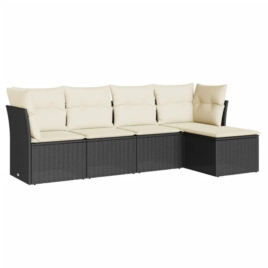 5 Piece Garden Sofa Set PE Rattan Modular Black Outdoor Furniture