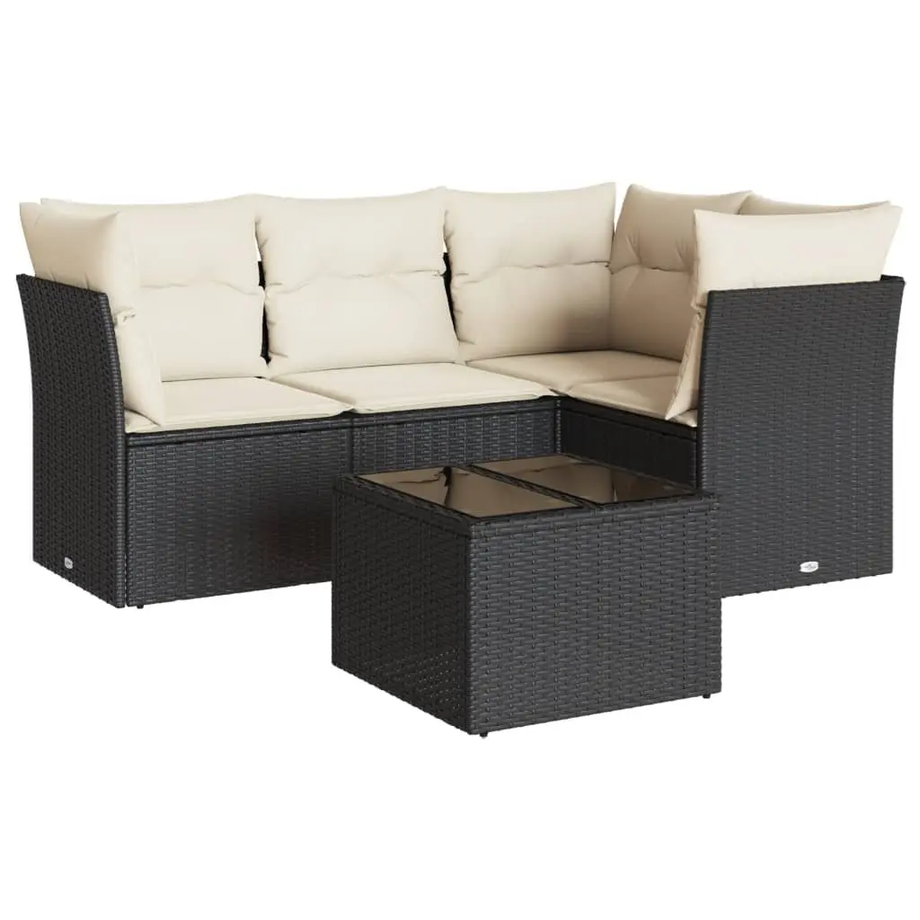 Garden Sofa Set 5 Piece Outdoor Furniture Patio Rattan Black with Cushions