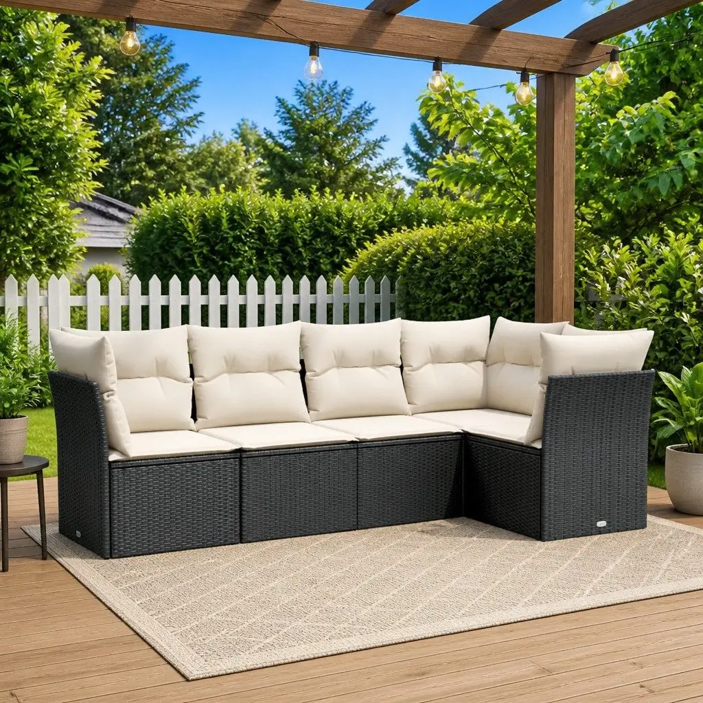 5 Piece Garden Sofa Set PE Rattan Modular Black Outdoor Patio Furniture