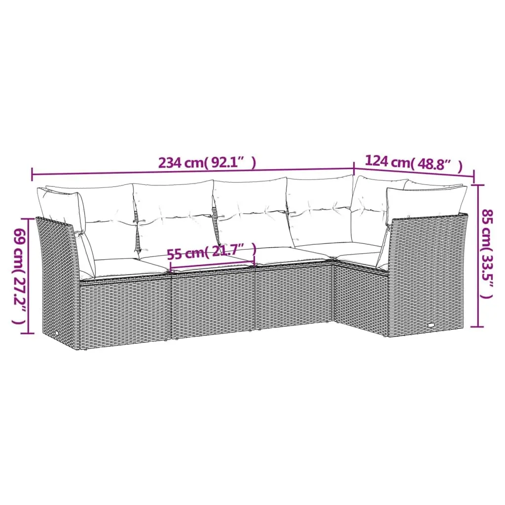 5 Piece Garden Sofa Set PE Rattan Modular Black Outdoor Patio Furniture