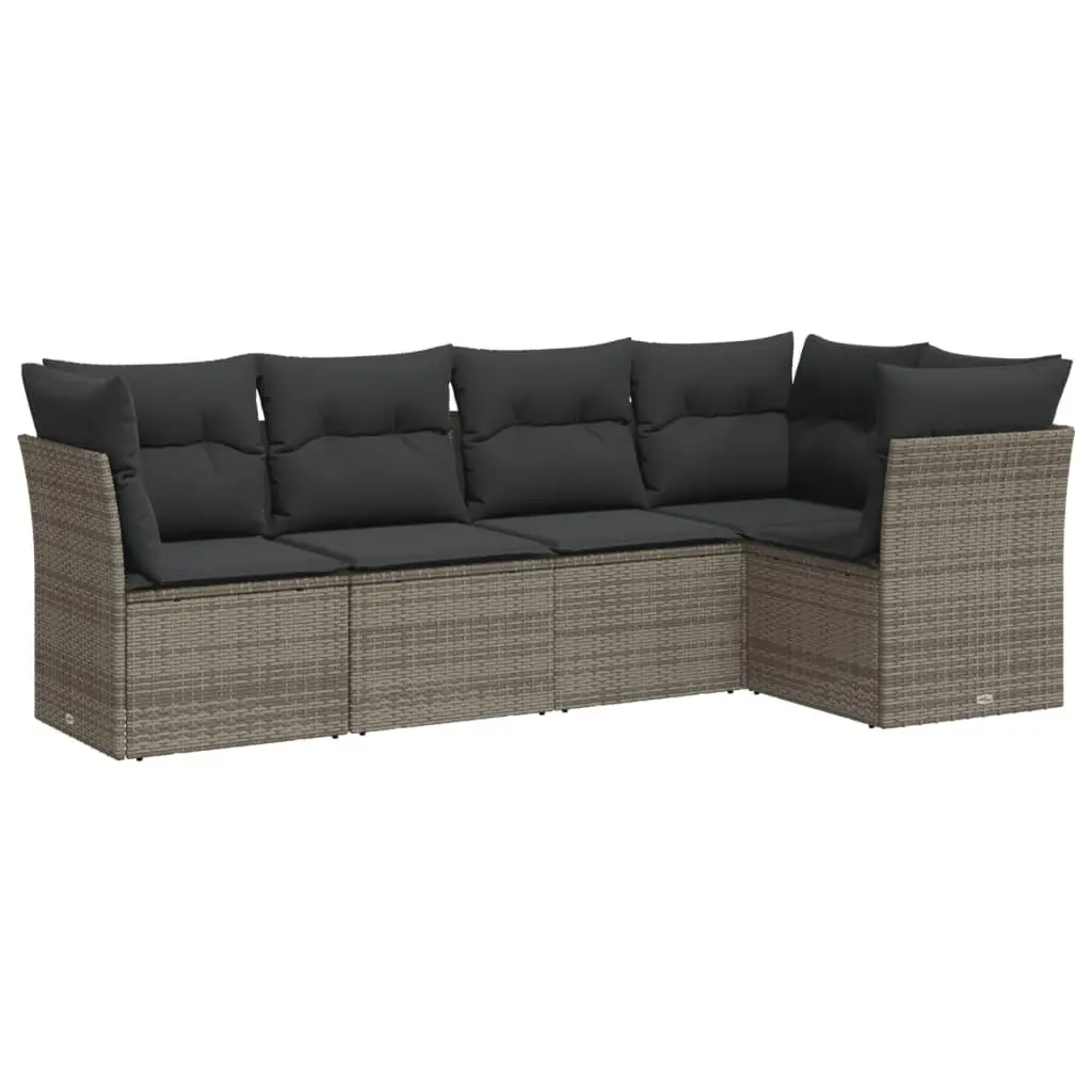 Garden Sofa Set PE Rattan 5 Piece Outdoor Furniture Modular Grey