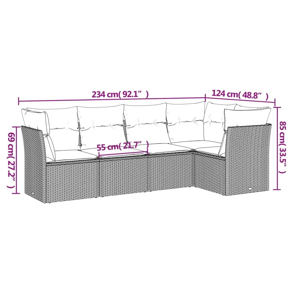 Garden Sofa Set PE Rattan 5 Piece Outdoor Furniture Modular Grey