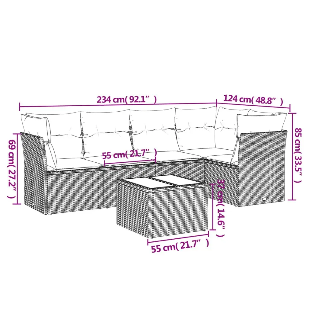 Garden Sofa Set 6 Piece Black Poly Rattan Outdoor Furniture Modular Patio