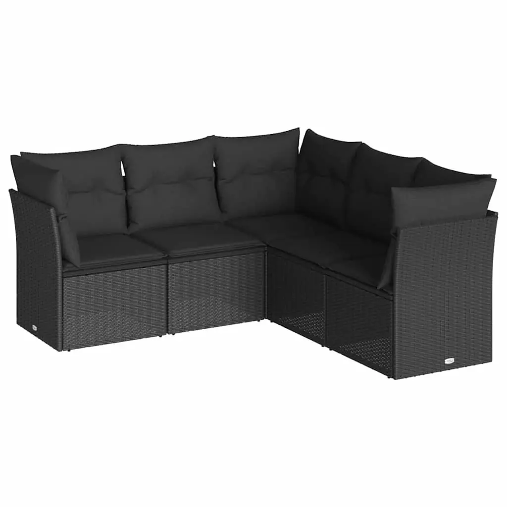 Garden Sofa Set PE Rattan 5 Piece Outdoor Furniture Sectional Lounge Black