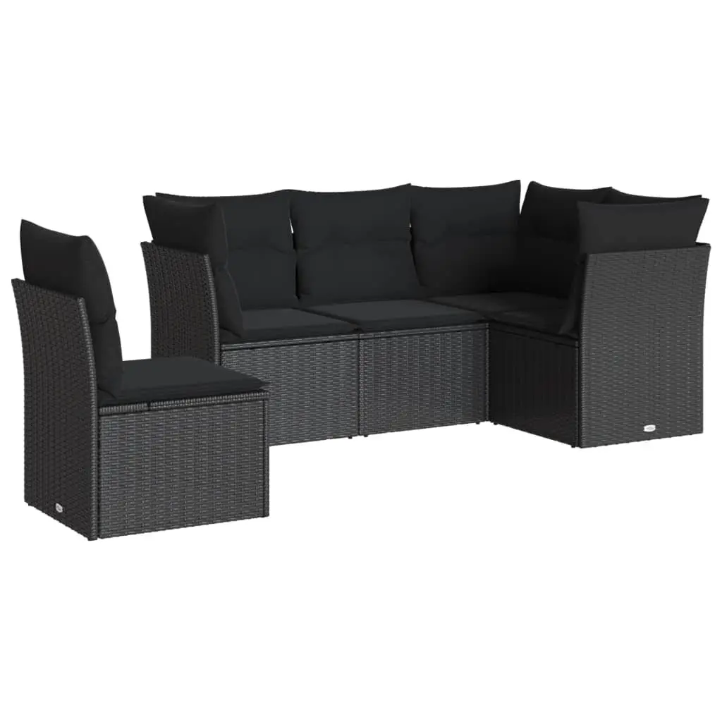 5 Piece Garden Sofa Set PE Rattan Modular Outdoor Furniture Black with Cushions