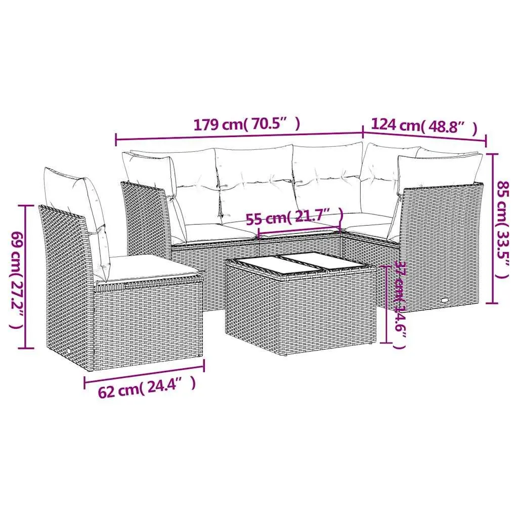 Garden Sofa Set PE Rattan Modular 6 Piece Outdoor Furniture Black with Cushions