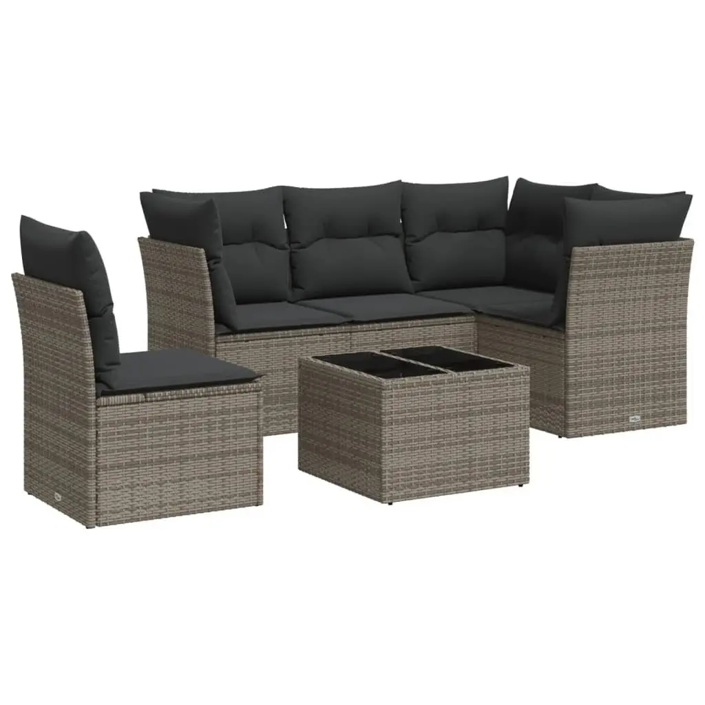 Garden Sofa Set Poly Rattan 6 Piece Outdoor Furniture Grey with Cushions