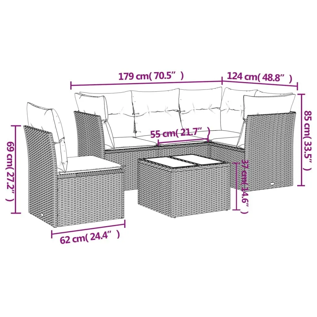 Garden Sofa Set Poly Rattan 6 Piece Outdoor Furniture Grey with Cushions