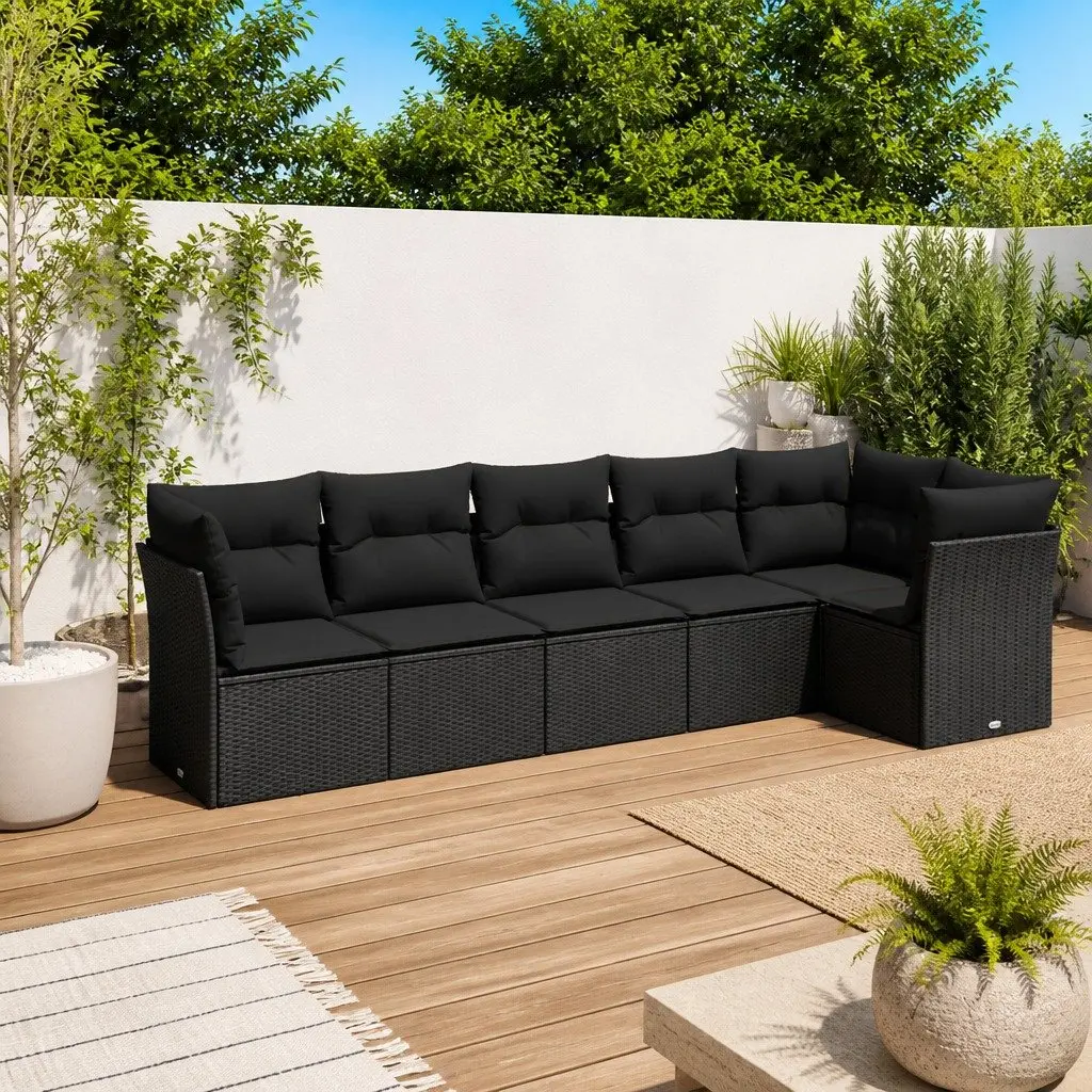 6 Piece Garden Sofa Set PE Rattan Modular Outdoor Furniture Black with Cushions