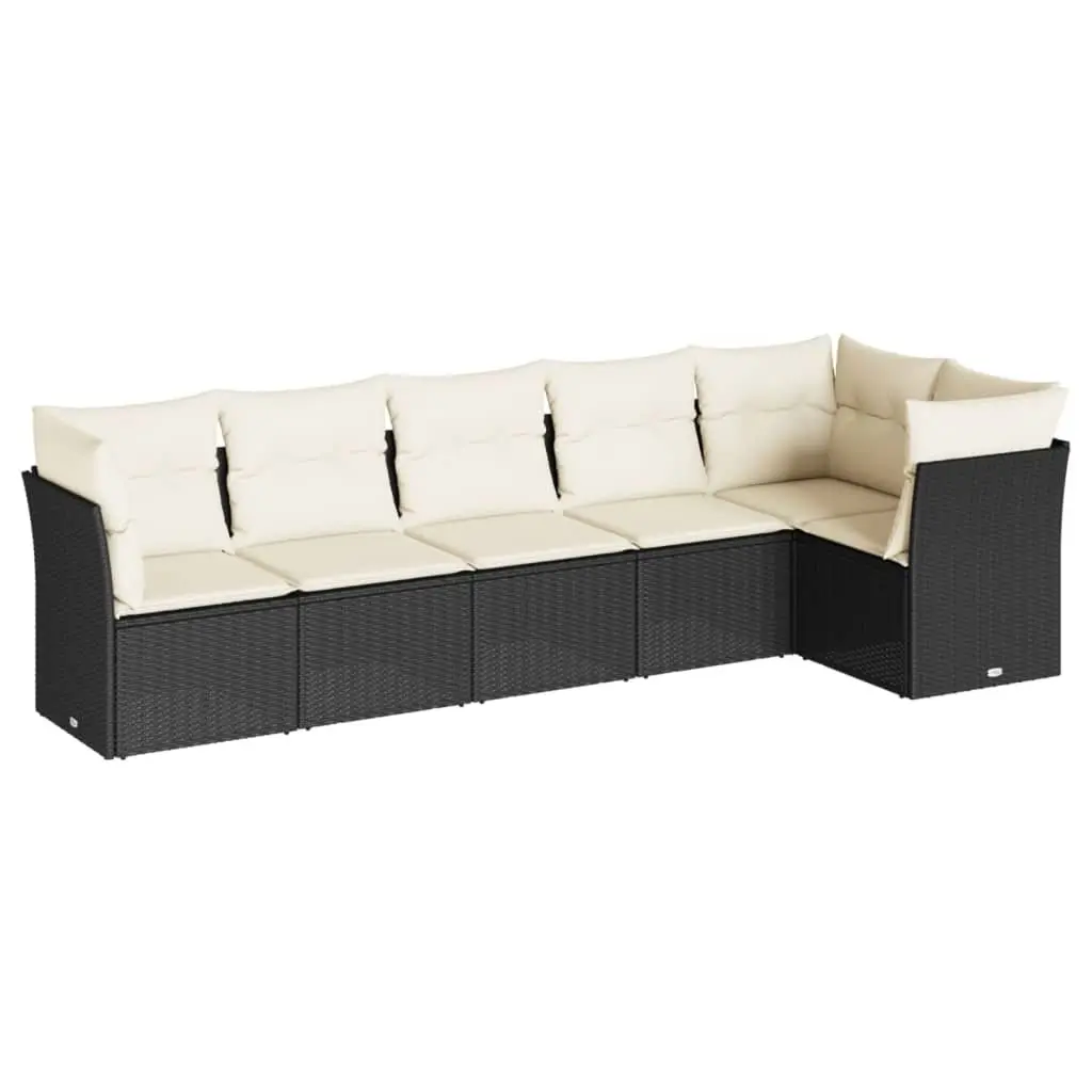 Garden Sofa Set PE Rattan Modular 6 Piece Outdoor Furniture with Cushions Black