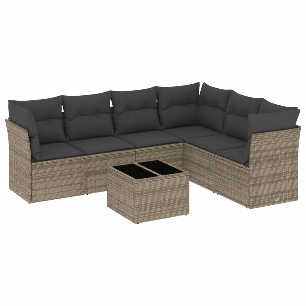 Garden Sofa Set 7 Piece Outdoor Furniture Grey Poly Rattan with Cushions Patio