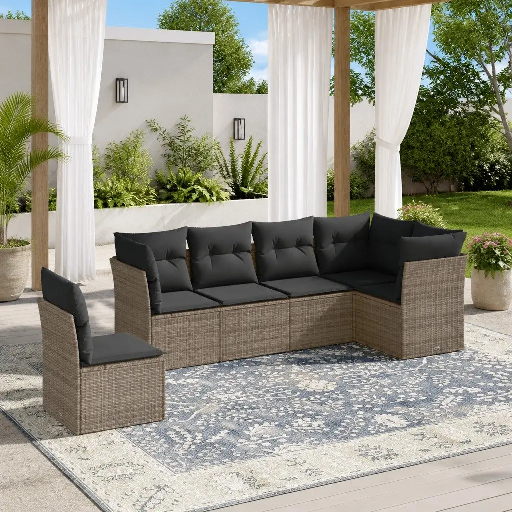 Garden Sofa Set Modular PE Rattan 6 Piece Outdoor Furniture Grey