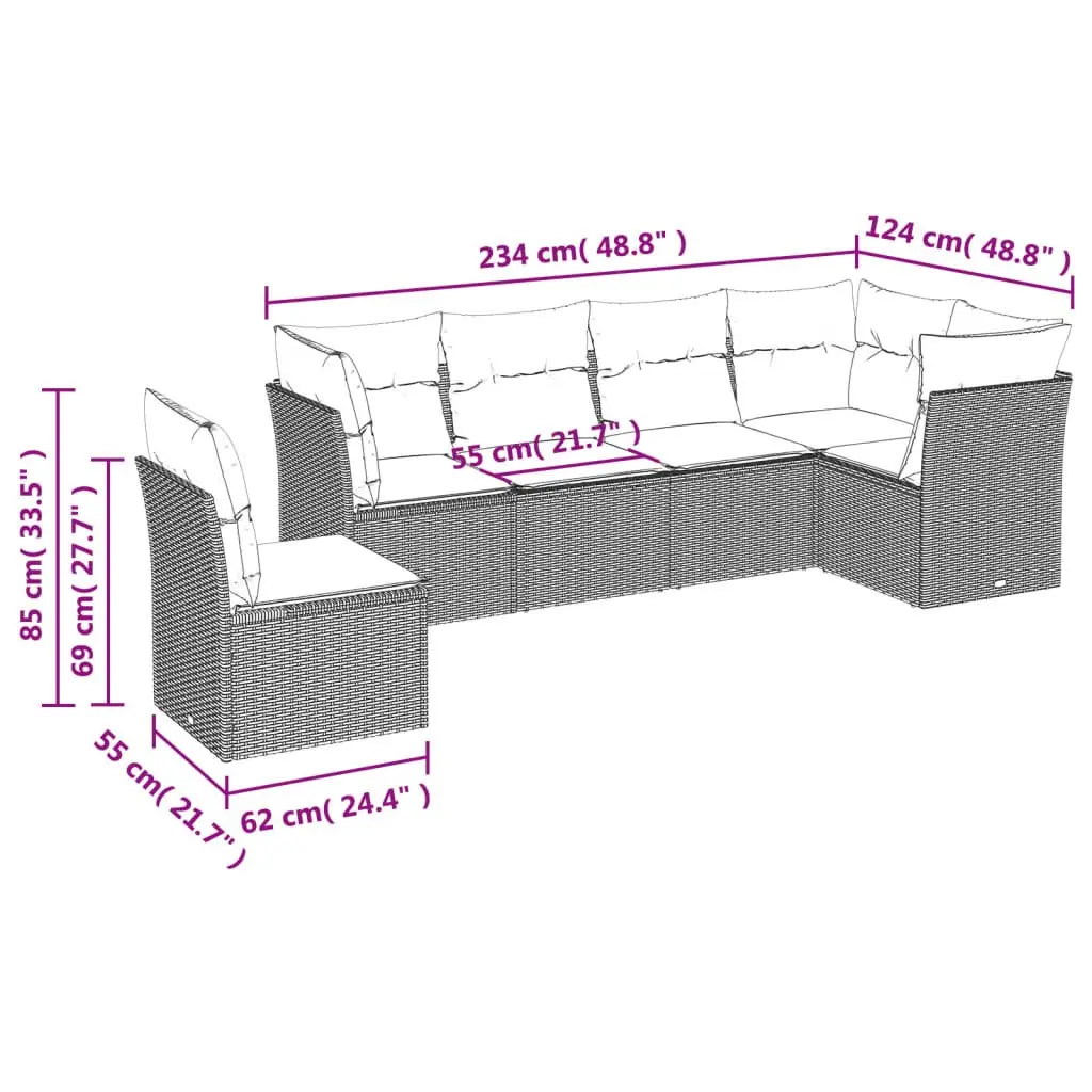 Garden Sofa Set Modular PE Rattan 6 Piece Outdoor Furniture Grey