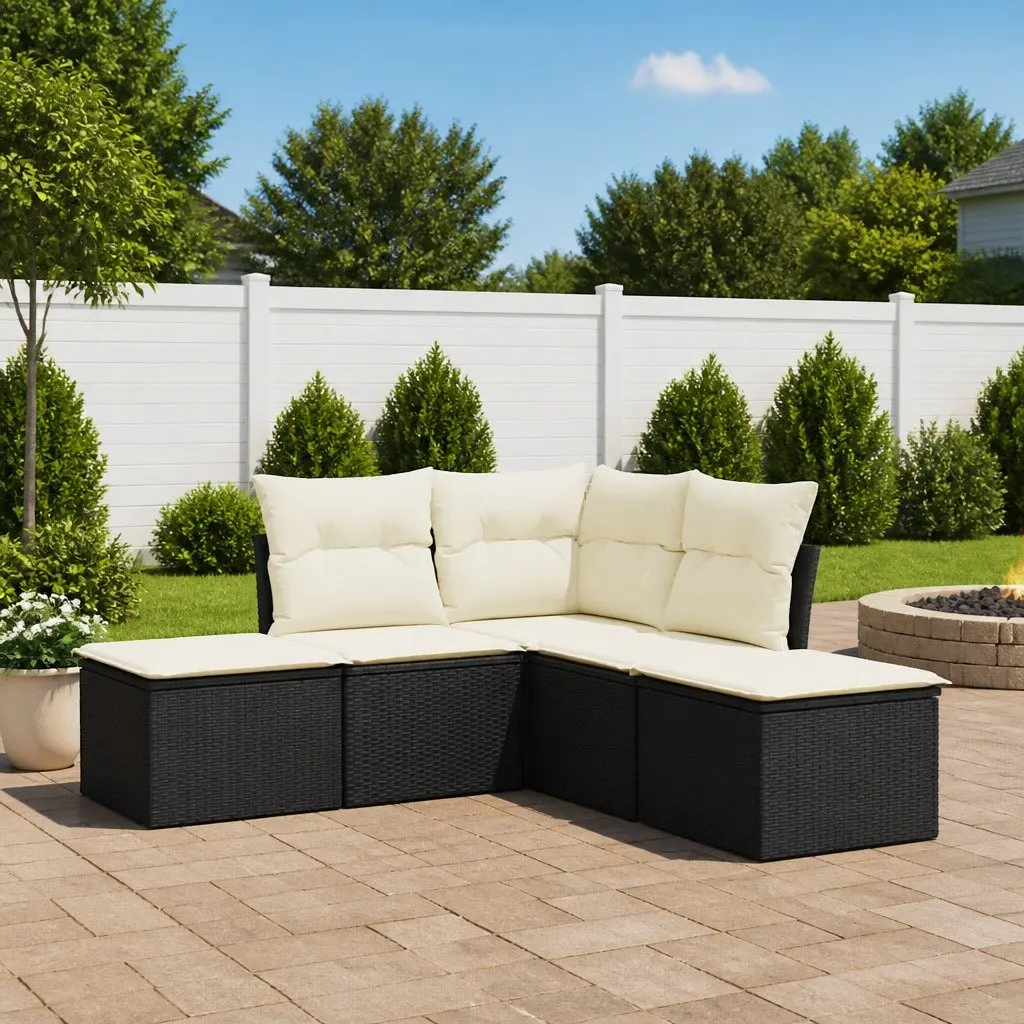 Garden Sofa Set 5 Piece Outdoor Furniture Patio Sectional Black Rattan Cushions