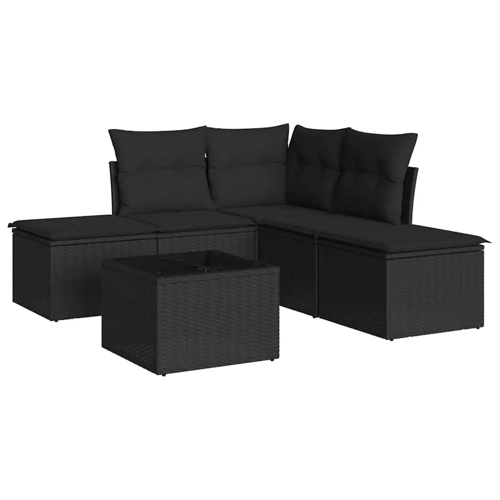 Garden Sofa Set PE Rattan 6 Piece Outdoor Furniture Patio Seating Black with Cushions