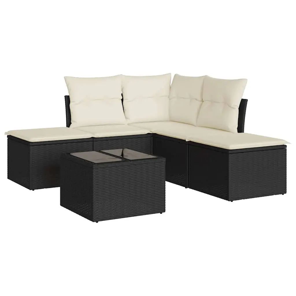 Garden Sofa Set Modular PE Rattan 6 Piece Black with Cushions