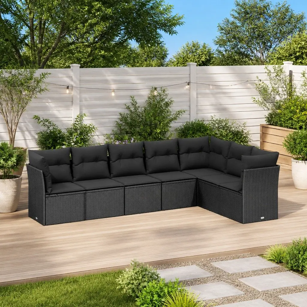 Garden Sofa Set PE Rattan Modular 7 Piece Outdoor Furniture Cushions Black