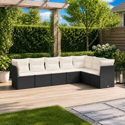 7 Piece Garden Sofa Set with Cushions Black Outdoor Furniture Patio Rebounder