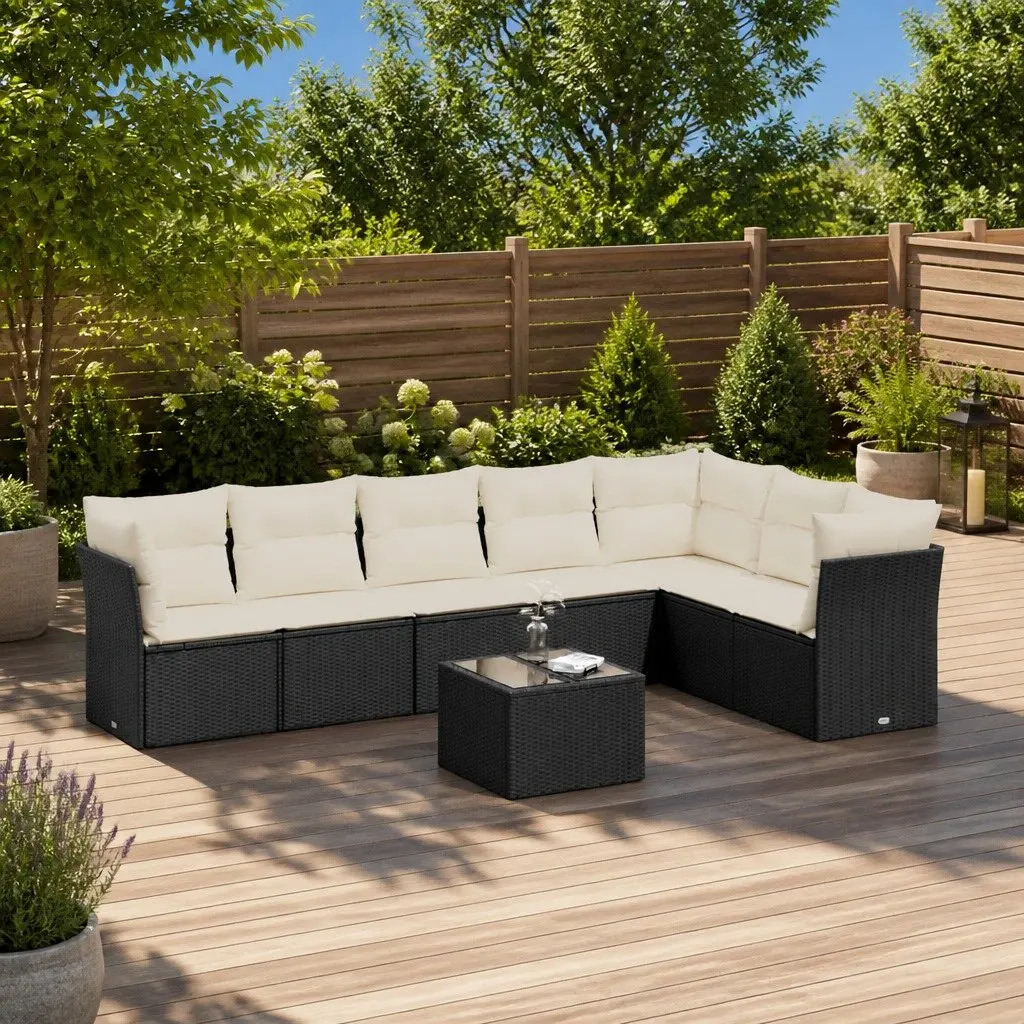 Garden Sofa Set 8 Piece PE Rattan Outdoor Furniture Black with Cushions