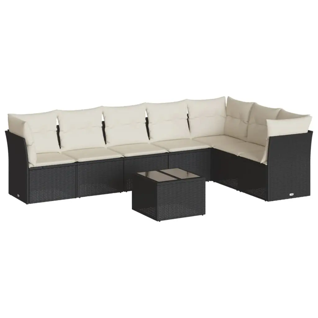 Garden Sofa Set 8 Piece PE Rattan Outdoor Furniture Black with Cushions