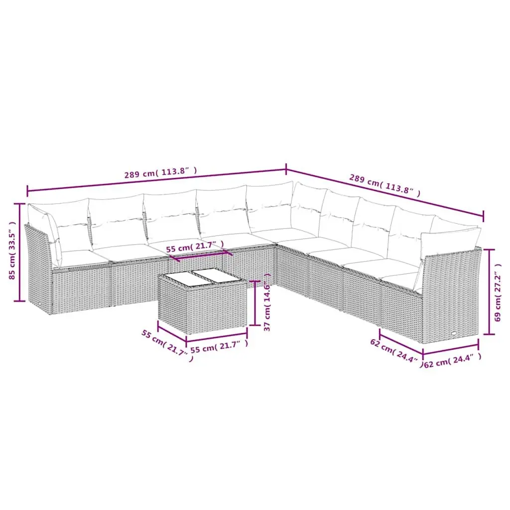 10 Piece Outdoor Garden Sofa Set Black Poly Rattan Modular Furniture