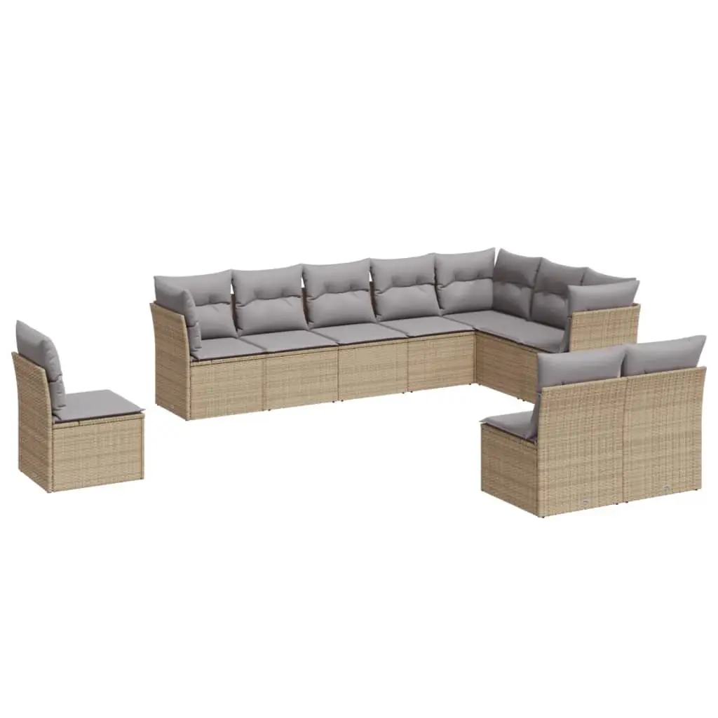 10 Piece Beige Modular Outdoor Sofa Set with Cushions Made of PE Rattan for Patio and Garden Use