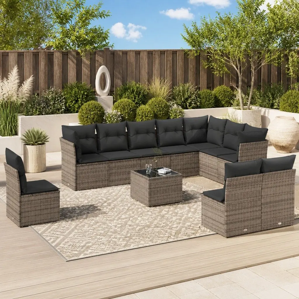 Garden Sofa Set 11 Piece Outdoor Furniture Patio Rattan Seating Grey Cushions