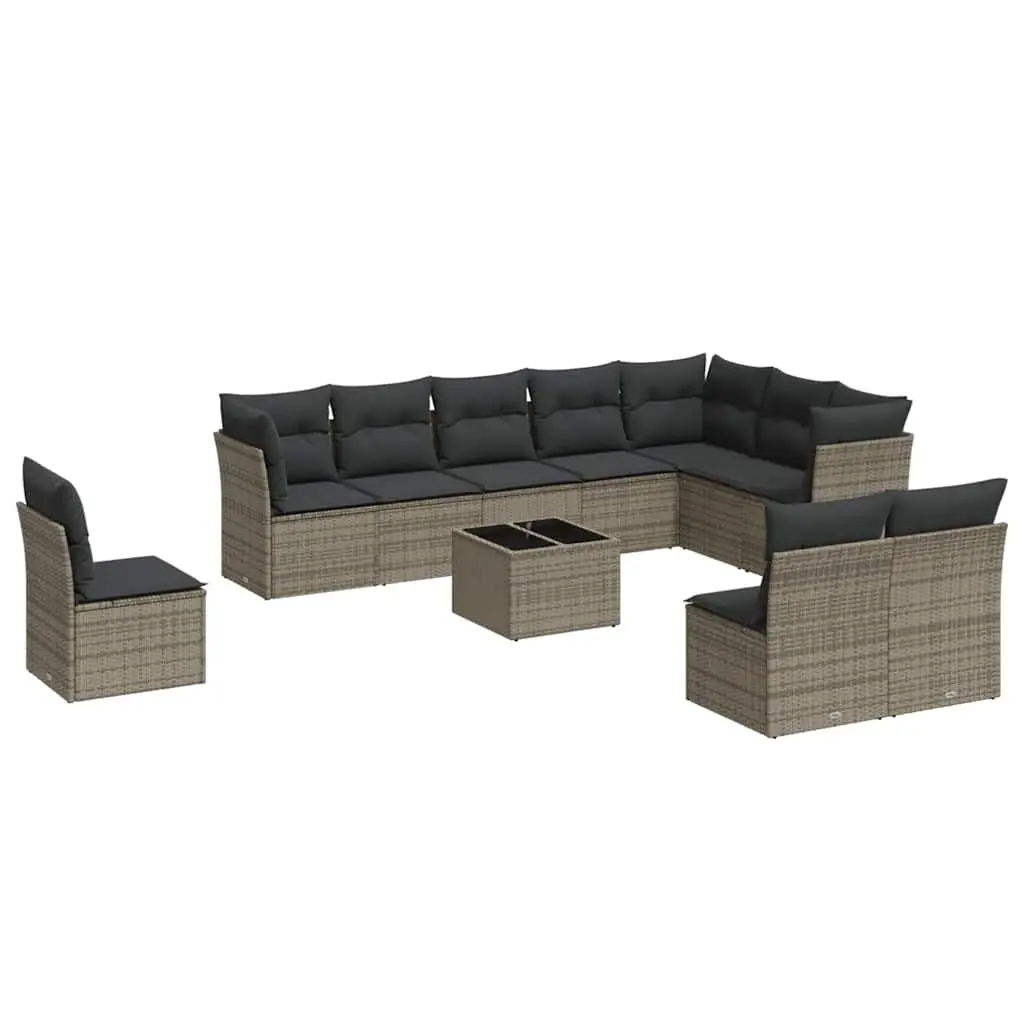 Garden Sofa Set 11 Piece Outdoor Furniture Patio Rattan Seating Grey Cushions