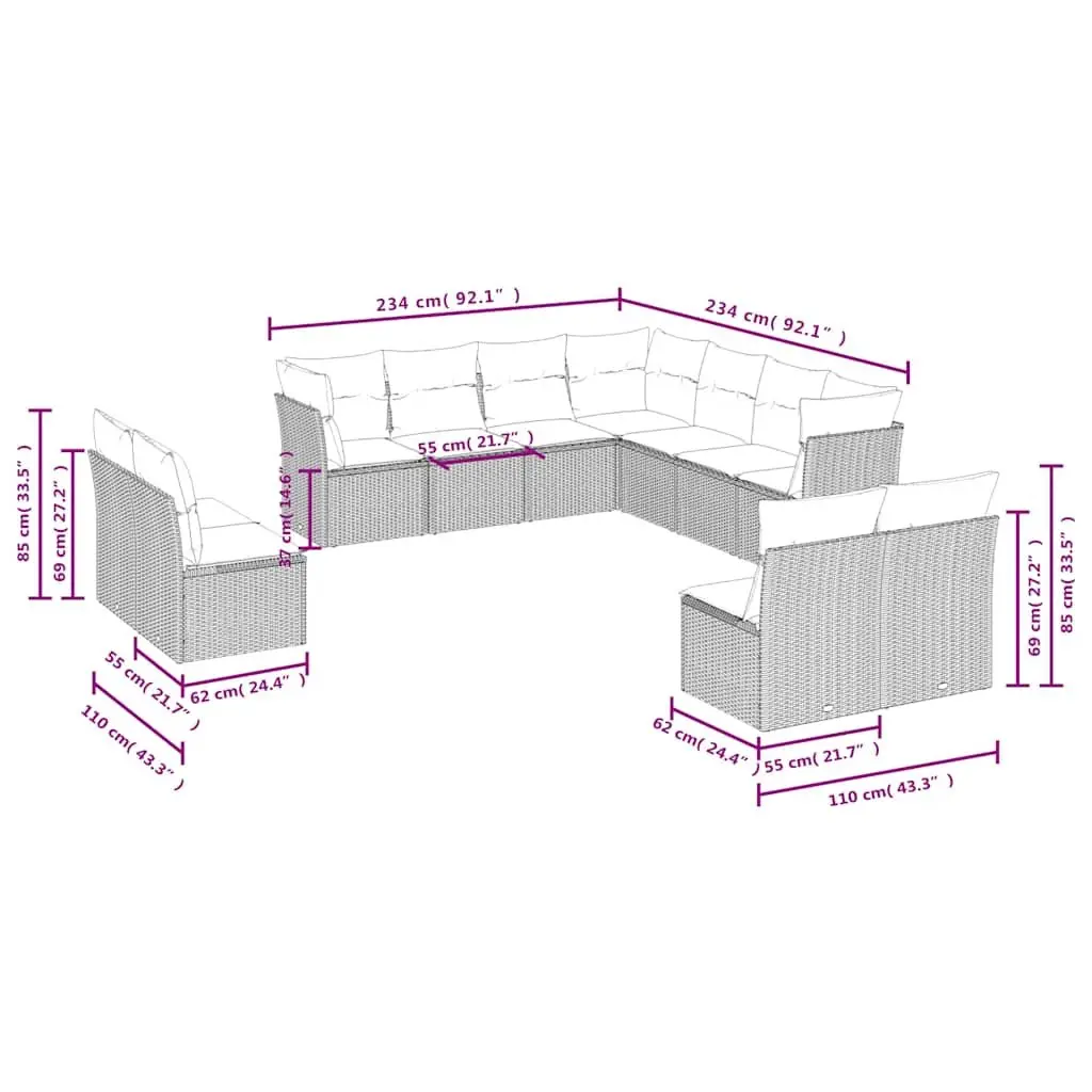 11 Piece Modular Sofa Set for Outdoor Living