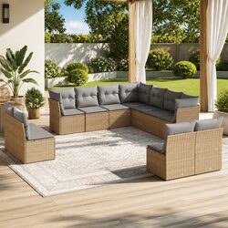 11 Piece Modular Garden Sofa Set with Cushions Beige