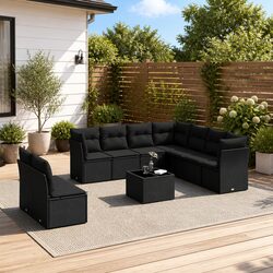 Garden Sofa Set 10 Piece Outdoor Furniture Black Poly Rattan Patio Lounge