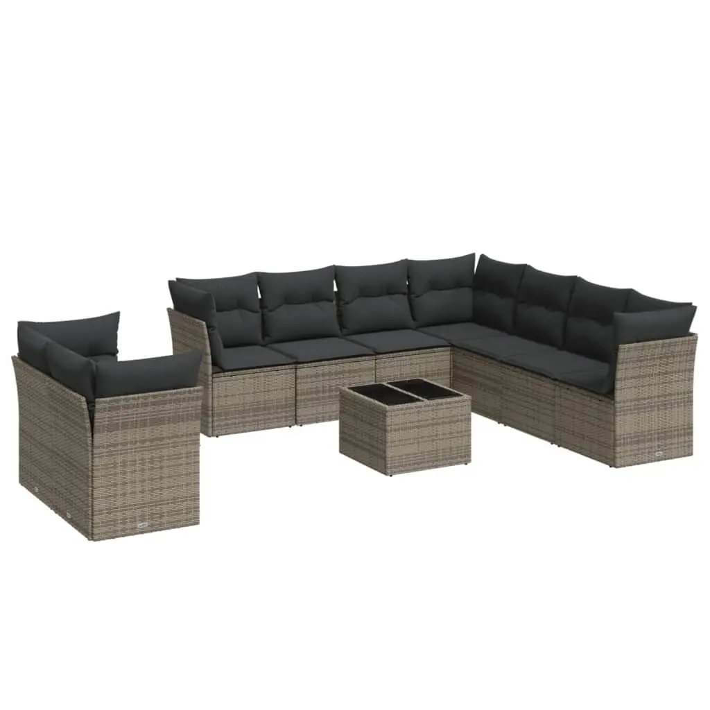 Garden Sofa Set 10 Piece Outdoor Furniture Grey Poly Rattan with Cushions Patio