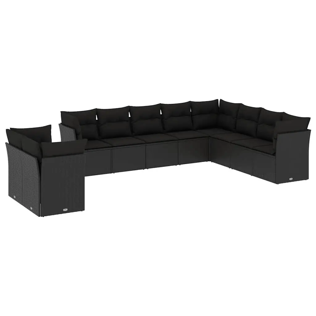 Garden Sofa Set PE Rattan 10 Piece Outdoor Furniture Black with Cushions