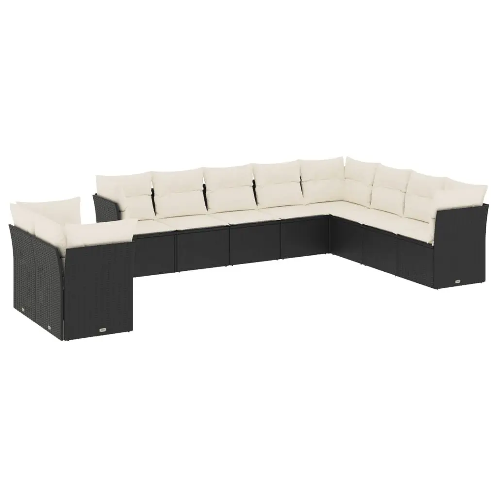 10 Piece Modular Outdoor Furniture Set Black PE Rattan with Cushions