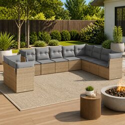 10-Piece Garden Sofa Set with Cushions Outdoor Patio Furniture Beige Rattan